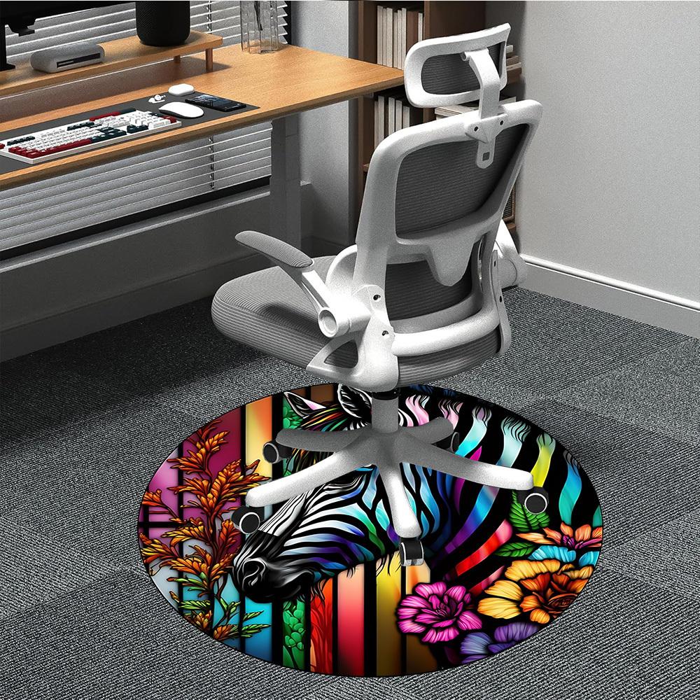 

1PC Colorful Zebra Artwork Chair Carpet for Office, Indoor Non-Slip Washable Carpet, Soft Comfortable Mat For Office Room yy250930103 80cm by 80cm