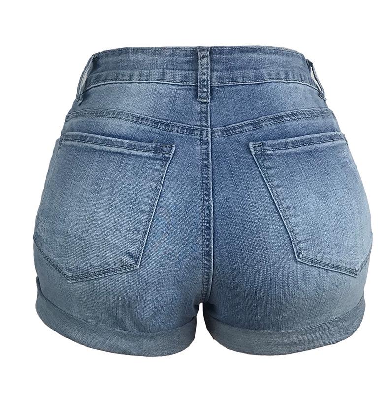 2021 Women's Elastic Mid-Waist Ripped Denim Shorts