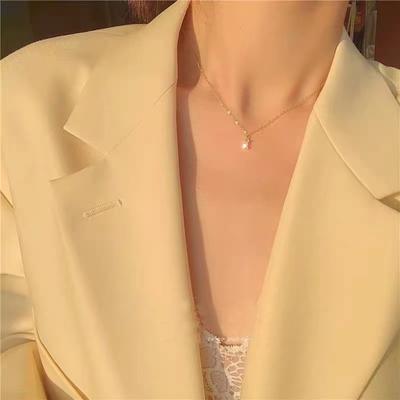 Whole Body 925 Sterling Silver Small Square Diamond Light Luxury Necklace Simple Temperamental All-Match Fashion Necklace Clavicle Chain Female