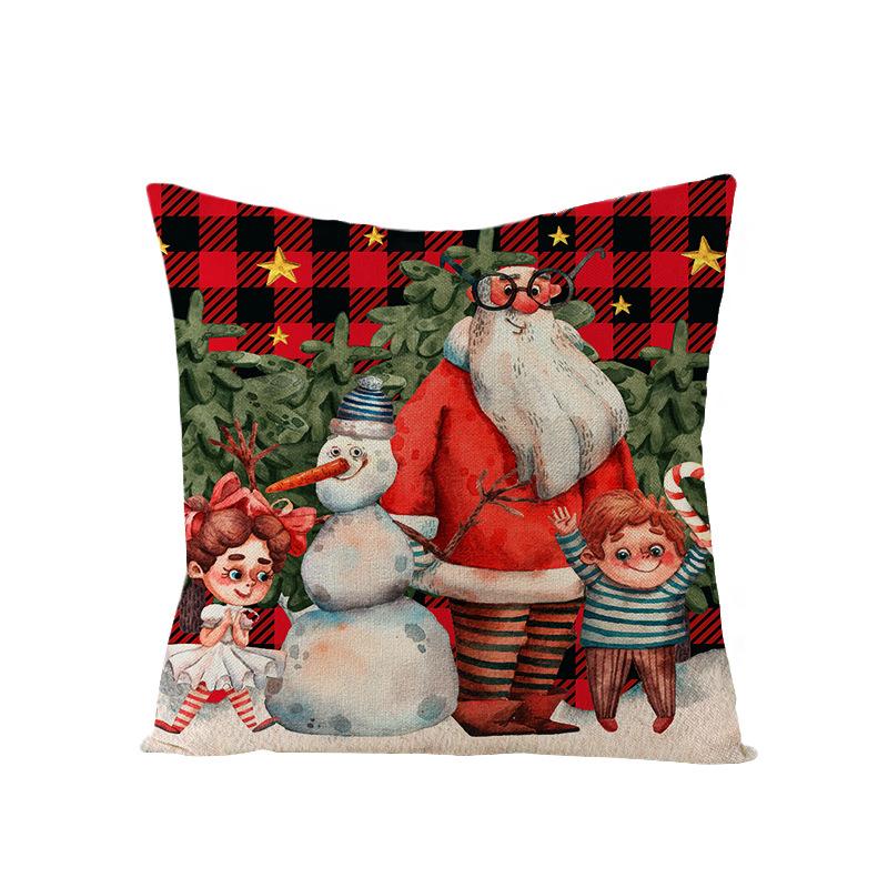 Colorful Plaid Christmas Pillow Cover Polyester Cartoon Print Sofa Cushion Cover Home Decoration