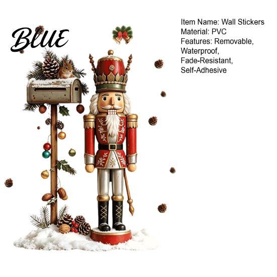 Christmas Atmosphere Wall Decals for Fridge Nutcracker Soldier Decal, Vintage Mailbox Snow Scene Self-Adhesive Decorative Stickers Flat Smooth