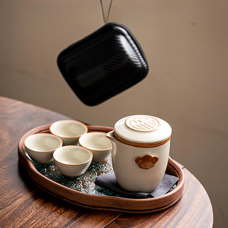 Ru Kiln Portable Travel Tea Set High-end Quick Cup Teacup One Person Outdoor Camping Tea Drinking Equipment