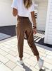 High-Waisted Tapered Stretch Jeans with Slanted Pockets