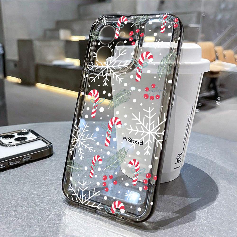 Christmas Tree Print Anti Fall Phone Case For Iphone17 16 16pro 15 14 13 12 11 Pro Max 7 8 Plus Transparent Silicone Soft Shell