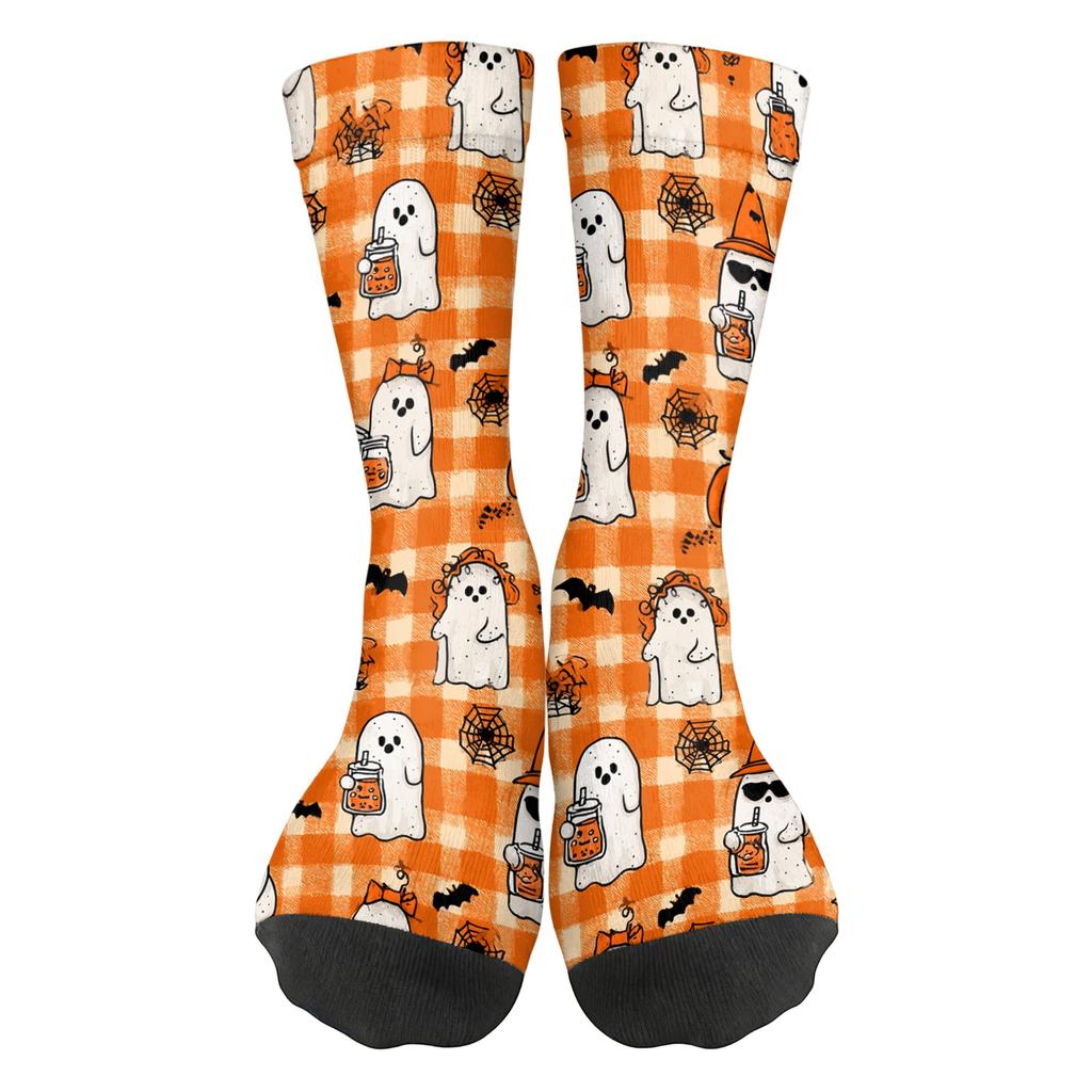 Breathable Comfortable Mid-Calf Socks with Halloween Pattern Unisex Elastic Ankle Support Socks Suitable for Daily Wear and Seasonal Use