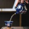 Hand-Painted Celestial Blue Gold Trim Tea Cup, Chinese Gongfu Tea Set with Gift Box - 6-Piece Creative Porcelain Master Cups