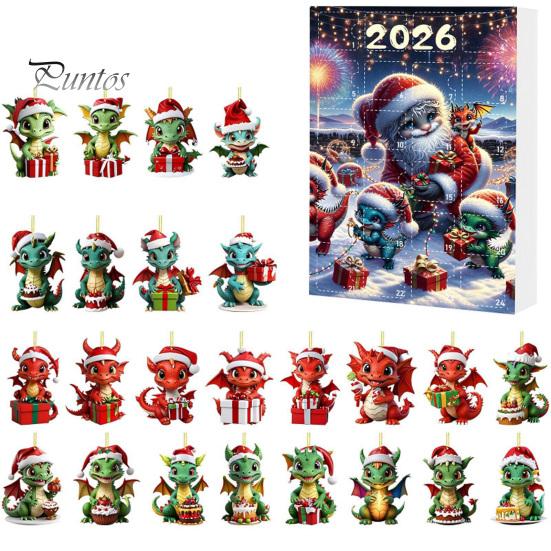 Unique Christmas Souvenirs Dragon Advent Calendars 2026, 24 Days Countdown Calendar with 2D Acrylic Ornaments, Collectible Figures for Tree Home Decor
