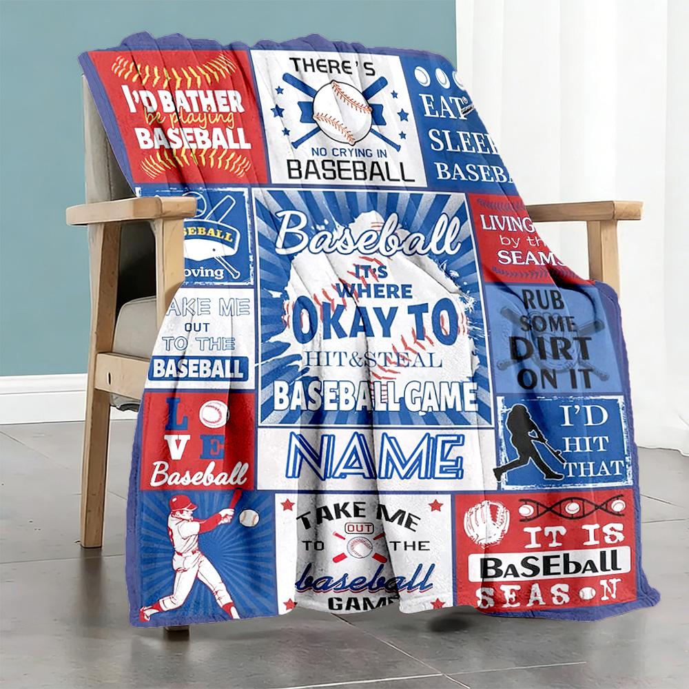 Blue Barball Personalized Text Blanket Gift Personalized Blanket Ultra-Soft Versatile for Home Decor Office Couch Living Room Four Seasons Universal