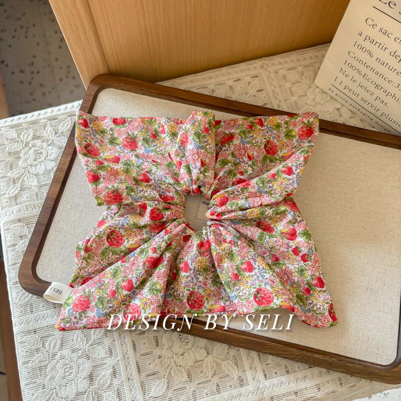 Vintage Strawberry Red Scrunchies French Style Fruit Hair Ties Elastic Hair Bands for Women Girls