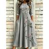 Women's Crew Neck Long Sleeve Loose Fit A-Line Midi Dress Casual 3D Floral Print