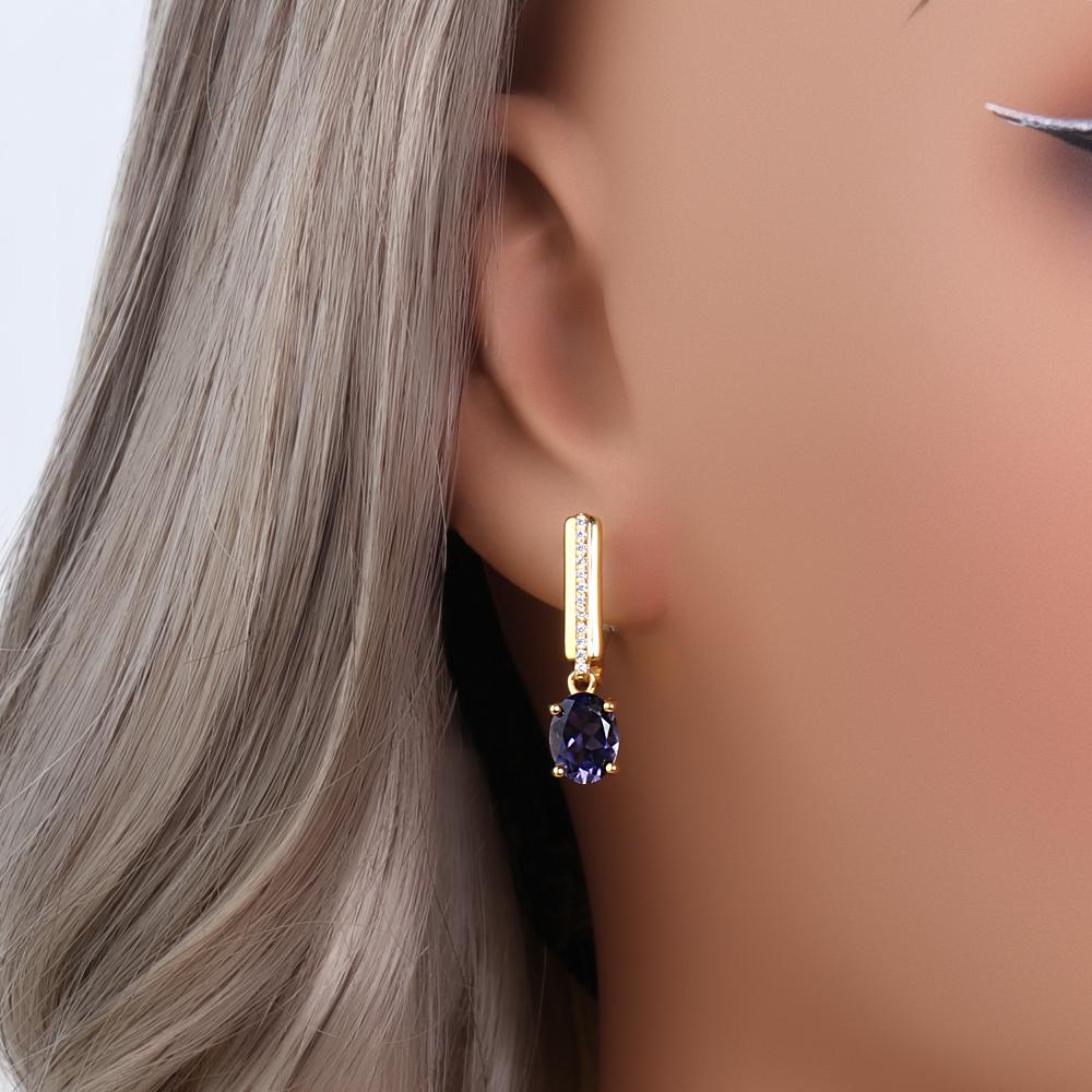 Elegant and Noble 925 Sterling Silver Earrings Real gemstone Natural oval 6*8mm Iolite Fine Jewelry for Women's Birthday Gift