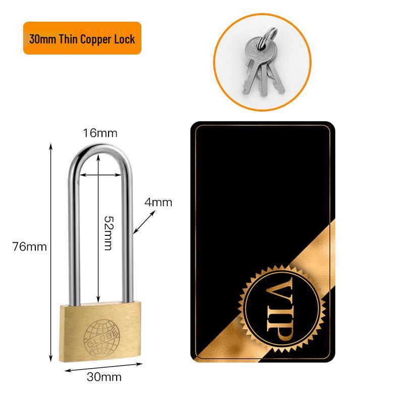 Extra Long Shackle Padlock 30mm Copper with 3 Keys for Cabinets and Doors