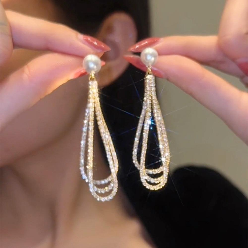 Hoop Tassel Stud Earrings Alloy Long Tassel Earrings Elegant Stud Earrings  Woman Girls