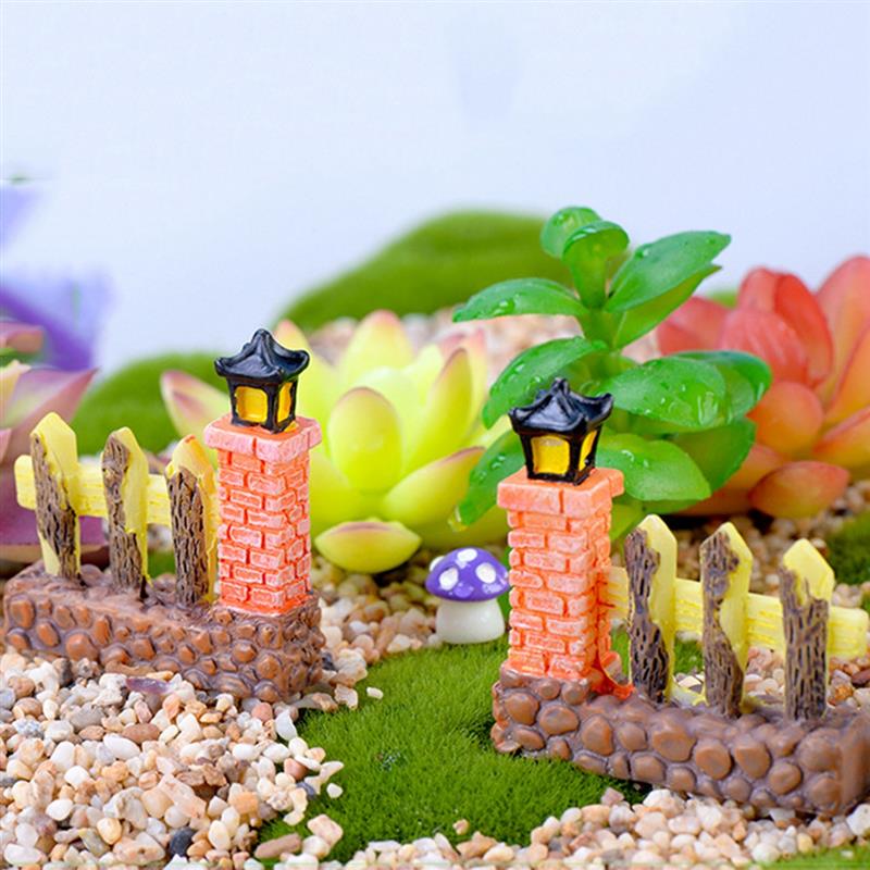 2pc Mini Resin Fence Craft Garden Micro Figurines Tiny Garden Ornaments Bonsai Home Decoration