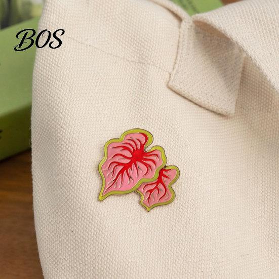Enamel Leaf Brooch Alloy Brooch, Design Lapel Pin, Plant Lover Badge with Smooth Lines Edge Bright Color, Fresh Style for Shirts Suits Sweaters Canvas