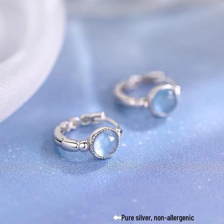 Sterling Silver Aquamarine Stud Earrings - High-End, Light Luxury 2024 Style for Women