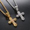 Hip Hop Cross Necklace for Men AAA+ Cubic Zirconia Iced Out Pendant Gold Color Stainless Steel Rope Chain On Neck Jewelry OHP141