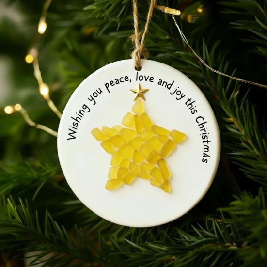 Sea Glass Christmas Ornament Handcrafted Sea Glass Santa/Candy Cane/Tree/Gingerbread Hanging Decor Acrylic Coastal Ornament for Xmas Tree Decor