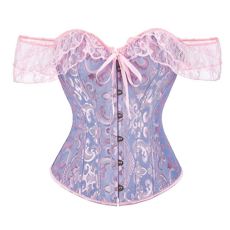 Corset Vintage Lace Trim Waist Shaper With Boning For Women Summer Fashion