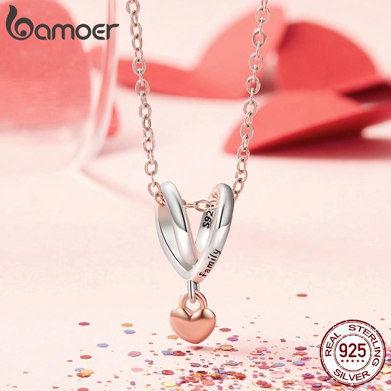 BAMOER Argint Sterling 925 Charm Ciucure Inimă Argint Oxidat Placat cu Aur Roz Pentru Femei Bijuterii Fine