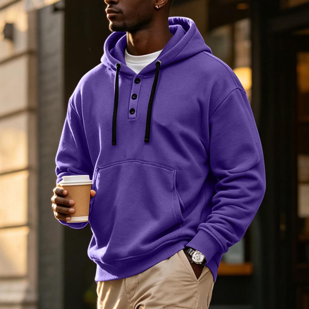 Men's Hoodie with Button Front, Casual Athletic Pullover Sweatshirt for Workout and Everyday Wear