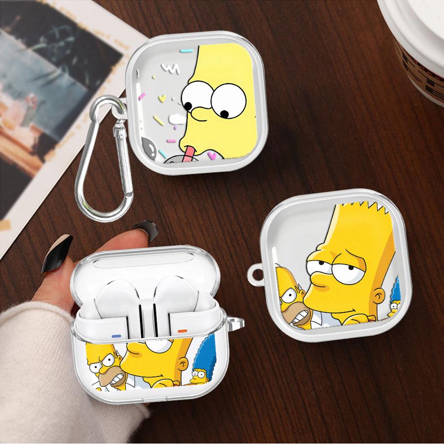 Clear Earphone Cases Cover With Hook Case For Samsung Galaxy Buds Live 4 Pro 3 FE 4Pro 2Pro 2 3Pro Cartoon The S-simpsons