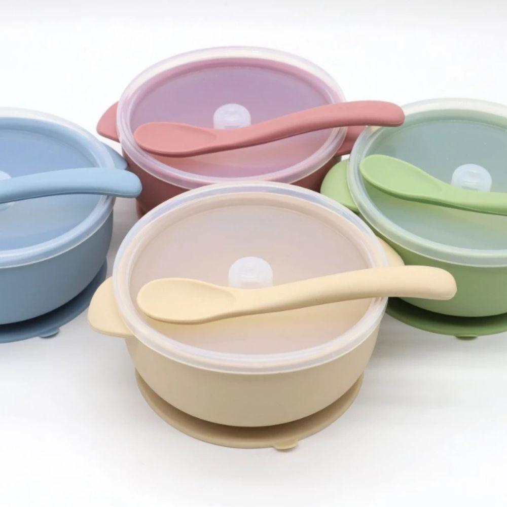 Durable Baby Silicone Suction Plate Bowl Lid Spoon Set Kids Feeding Tableware  Toddlers