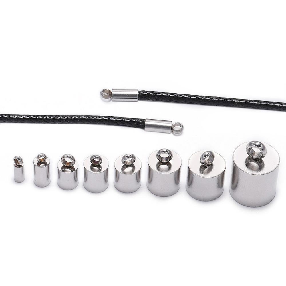 10pcs/lot Stainless Steel End Tip Cap Fit 2-10mm Tassel Leather Cord End Crimp Caps For DIY Jewelry Making Bracelet Accessories