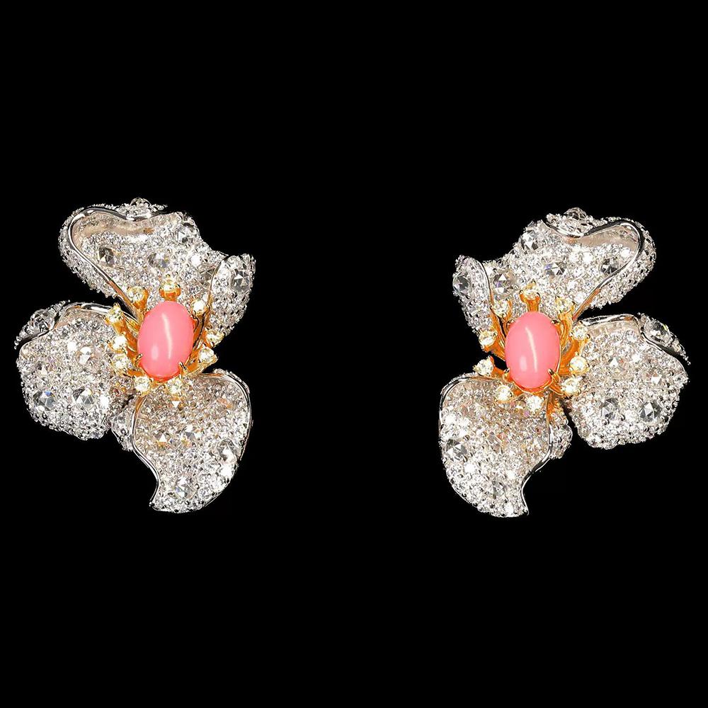 WUIHA Vintage 100% 925 Sterling Silver Lab Sapphire Coral High Carbon Diamonds Gemstone Flower Ear Studs Earrings Fine Jewelry