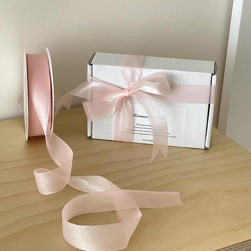 20Yard/Roll Gift Box Festival Translucent Chiffon Ribbons DIY Handicraft Beautiful 20Yard Bowknot 2.5CM Width Packing Ribbons