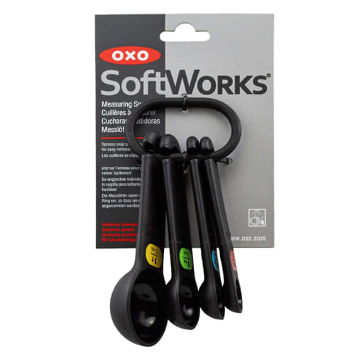 OXO Softworks Measuring Spoons, Set of 4, Dishwasher Safe, Tablespoons, Teaspoons, Black
