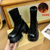 Thick-soled Medium Leather Boots Women's Autumn and Winter 2025 New Muffin Shoes Popular Fashion Short Boots Women's Thin Elastic Boots