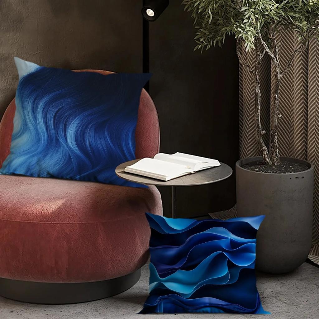 Blaues geometrisches Satin-Kissenbezug, Kissenbezug ultraweiches Polyester-Material Wohnzimmer Sofa Rücken Auto Kissenbezug Dekoration