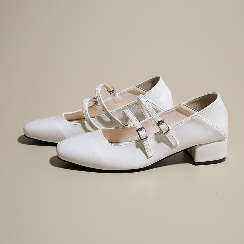 Coarse heel silver Mary Jane shoes light mouth spring 2025 new one-word strap with skirt temperament single shoes women's shoes