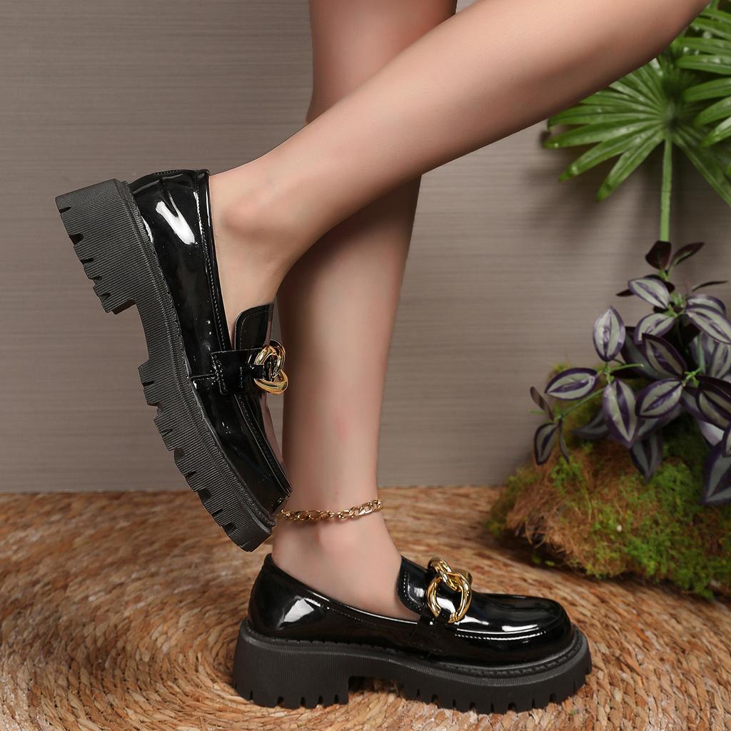 Dámské casual mokasíny nadměrné velikosti jarní a podzimní nové kulatá špička silná podrážka