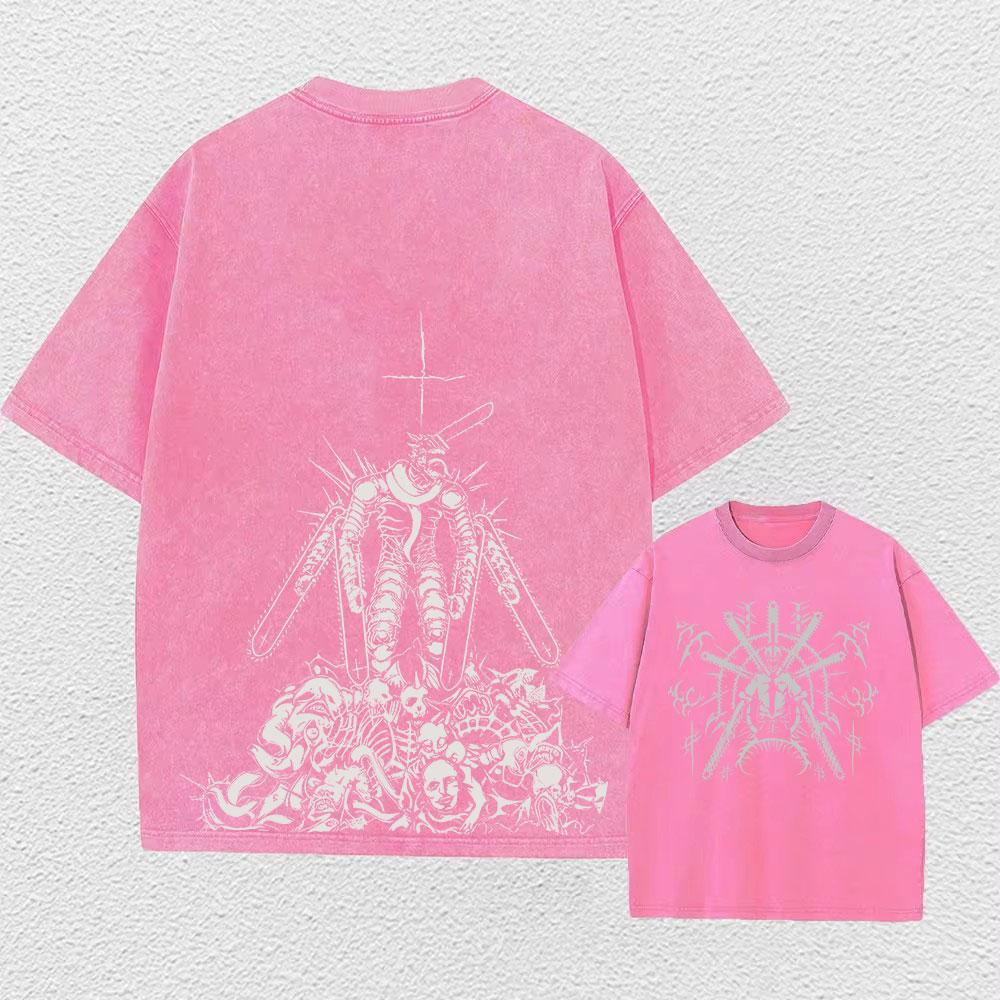 Anime Pilařské tričko Pánské Vintage Prané Tričko Harajuku Oversize Bavlněné Tričko Bavlněná Móda Streetwear Unisex Top