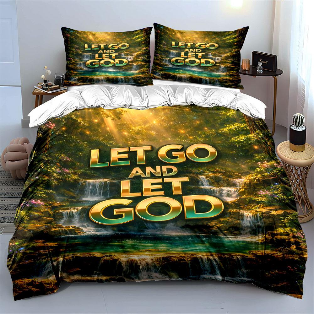 "Let Go and Let God Bedding Set" Bedding Duvet Cover Set Duvet Cover Pillowcases (1 * Duvet Cover 2 * Pillowcases, Without Duvet Insert)