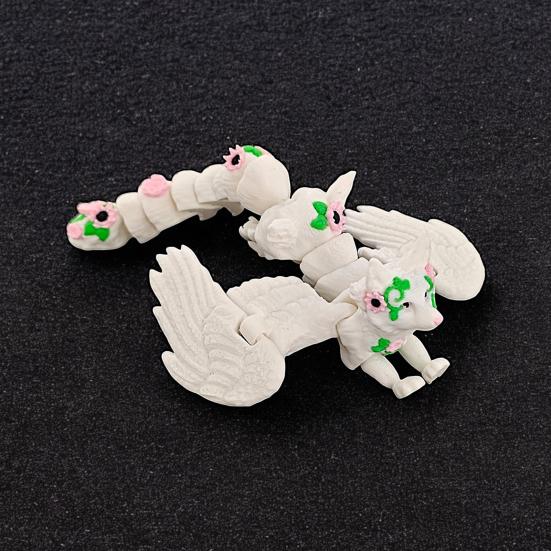3D Printed White Fox Figurine Movable Joints Winged Fox Figure Articulated Animal Model Fidget Toy Desktop Decoration Ornament