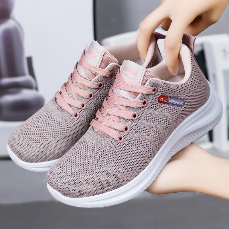 Shoes women's shoes new fly-woven breathable casual shoes shallow mouth lace-up mesh shoes soft sole comfortable single shoes lightweight sports shoes