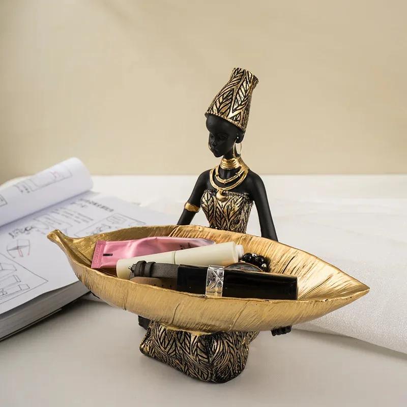 Top Quality Exotic Black Woman Storage Figurines Africa Figure Home Desktop Decor Keys Candy Container Interior Craft Objects
