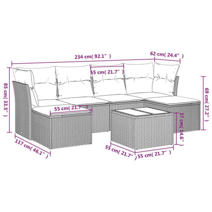 VidaXL Salon de Jardin avec Coussins 7 pcs, Canapés avec Pieds Réglables, Ensemble de Meubles d'Extérieur Patio Terrasse 3218021