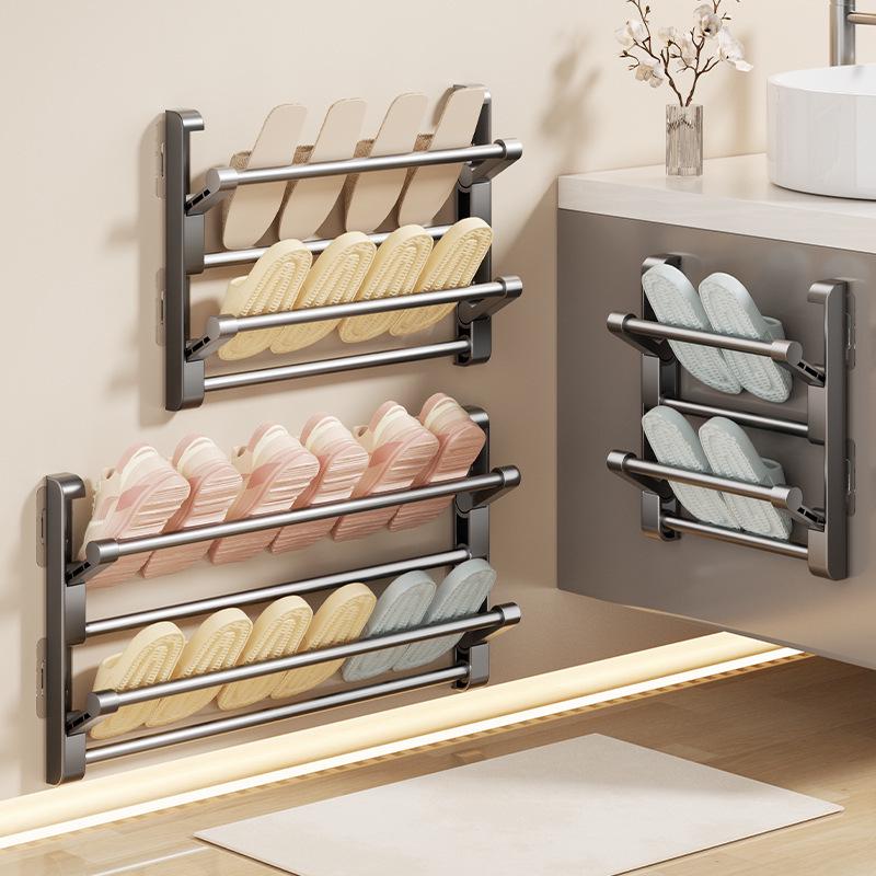 Punch-Free Wall-Mounted Bathroom Slipper and Shoe Organizer