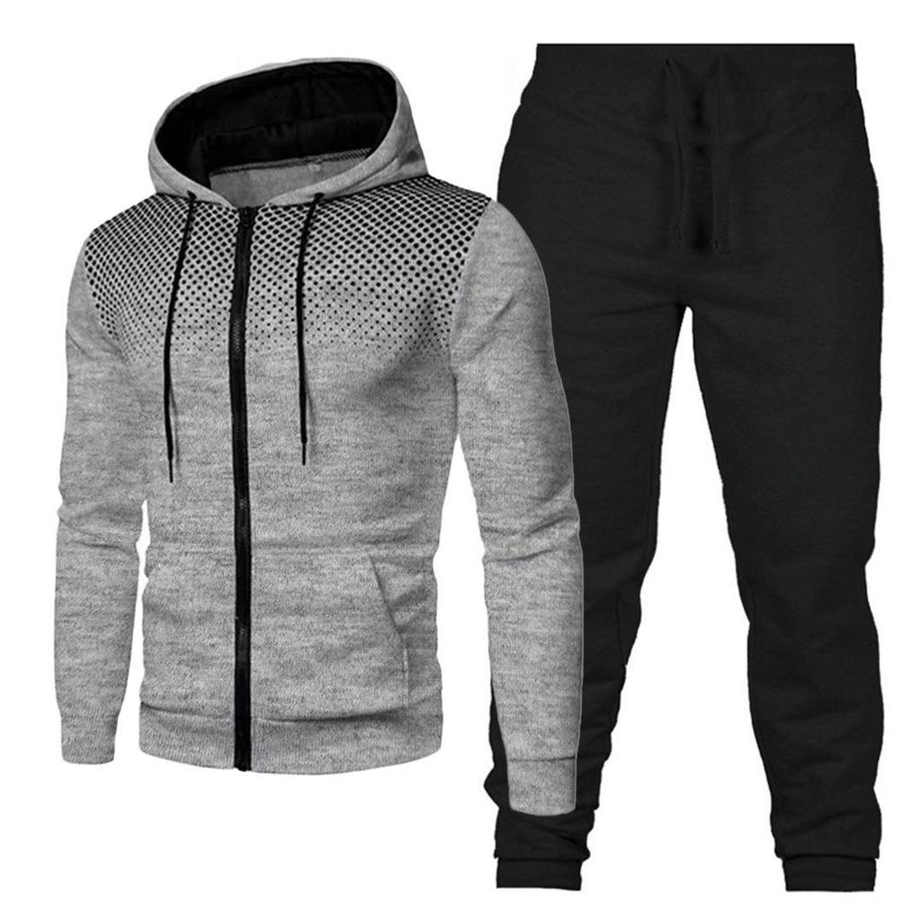 Polka Dot Hooded Sports Set: Zipper Cardigan & Solid Sweatpants
