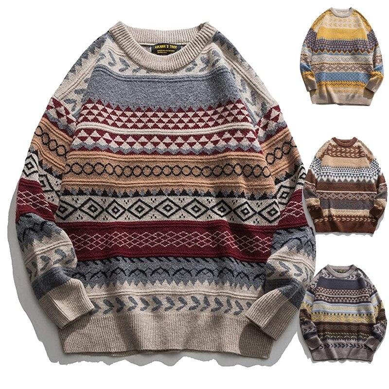 Pull tricoté chaud décontracté à manches longues et col rond pour homme, grande taille, hiver