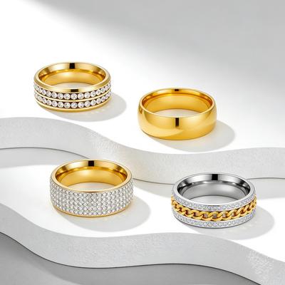 European and American Titanium Steel Diamond Couple Ring - Trendy Stainless Steel Jewelry