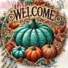 Round Aluminum Pumpkin Fall Sign, 2D Flat Welcome Plaque, Rustic Autumn Wall Art, Weather Resistant Metal Decor for Home