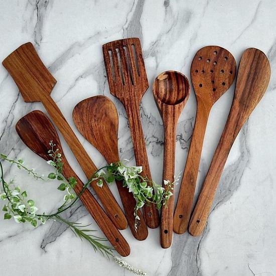 Wooden Spoons Set and Spatula for Cooking, Sleek, Sold and Non-Stick Cookware for Nonstick Cookware Kitchen