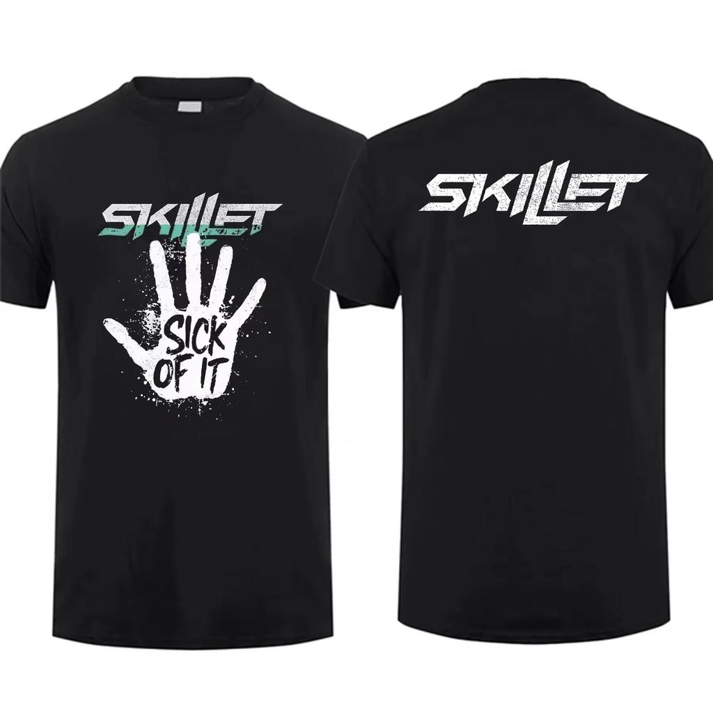 Streetwear Kapela Skillet Victorious Černé Bavlněné Rockové Pánské Tričko Krátký Rukáv Cool Tričko Hip Hop Unisex Nadměrné Punk Harajuku Top