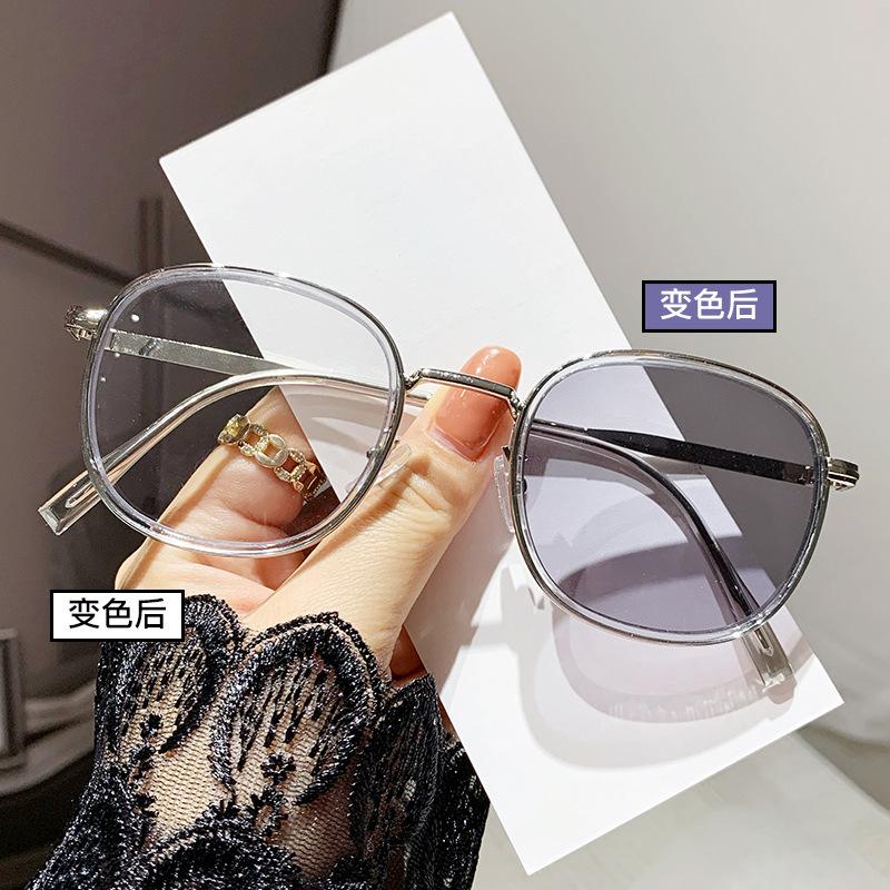 Anti-Blue Light Discoloration Glasses Round Frame White Plain Student Glasses Frame Degree Myopia Finished Product Generation Tide