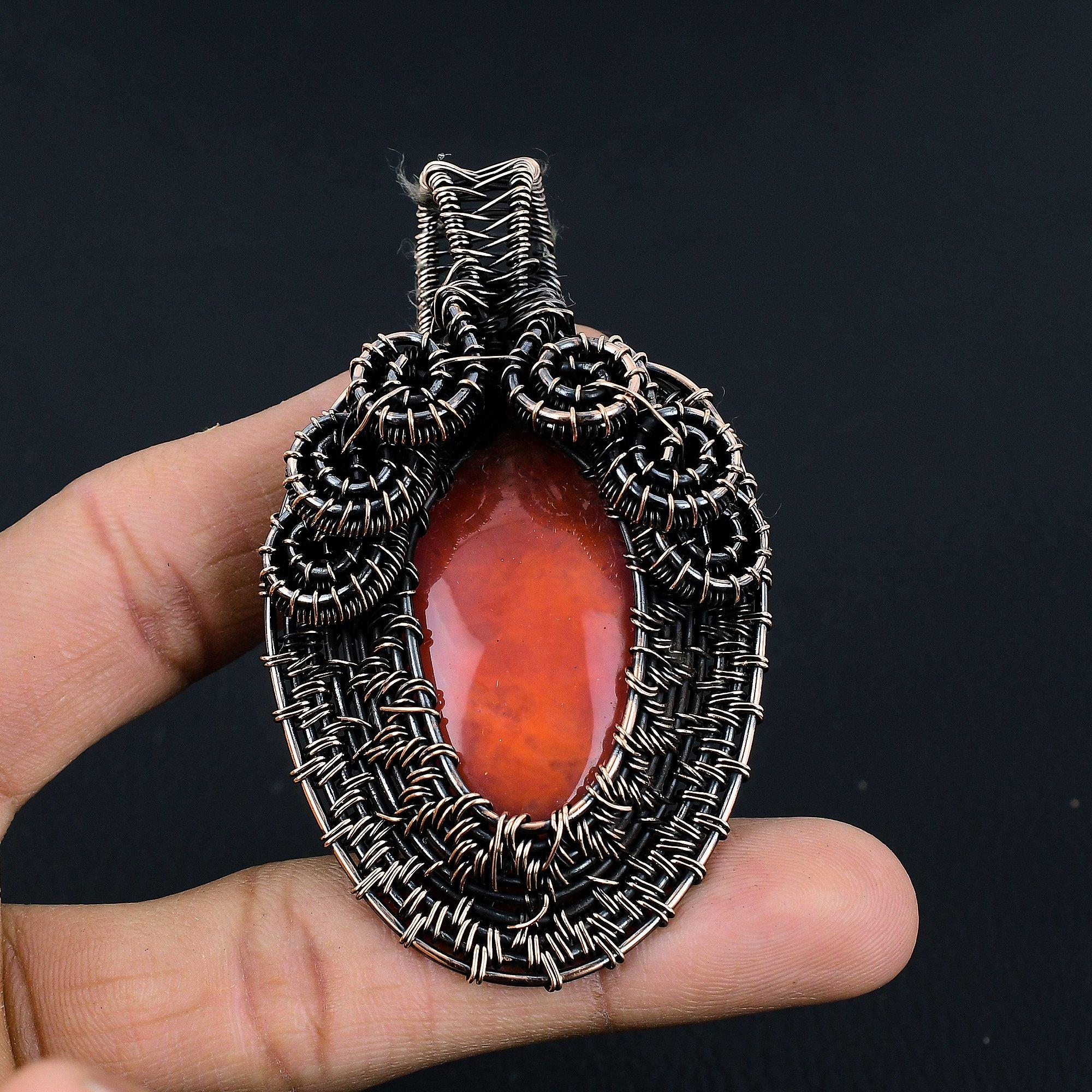 

Кулон из сердолика, обернутый медной проволокой 999 пробы, Ювелирное изделие с кулоном из драгоценного камня ручной работы, Подарки для жены, Совершенно новый кулон 2.55 Inches